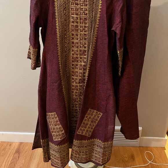 INDIAN Women's MEDIUM PANT SUIT w GORGEOUS GOLD GLITTER SPARKLE TRIM -LIKE NEW - Picture 11 of 11